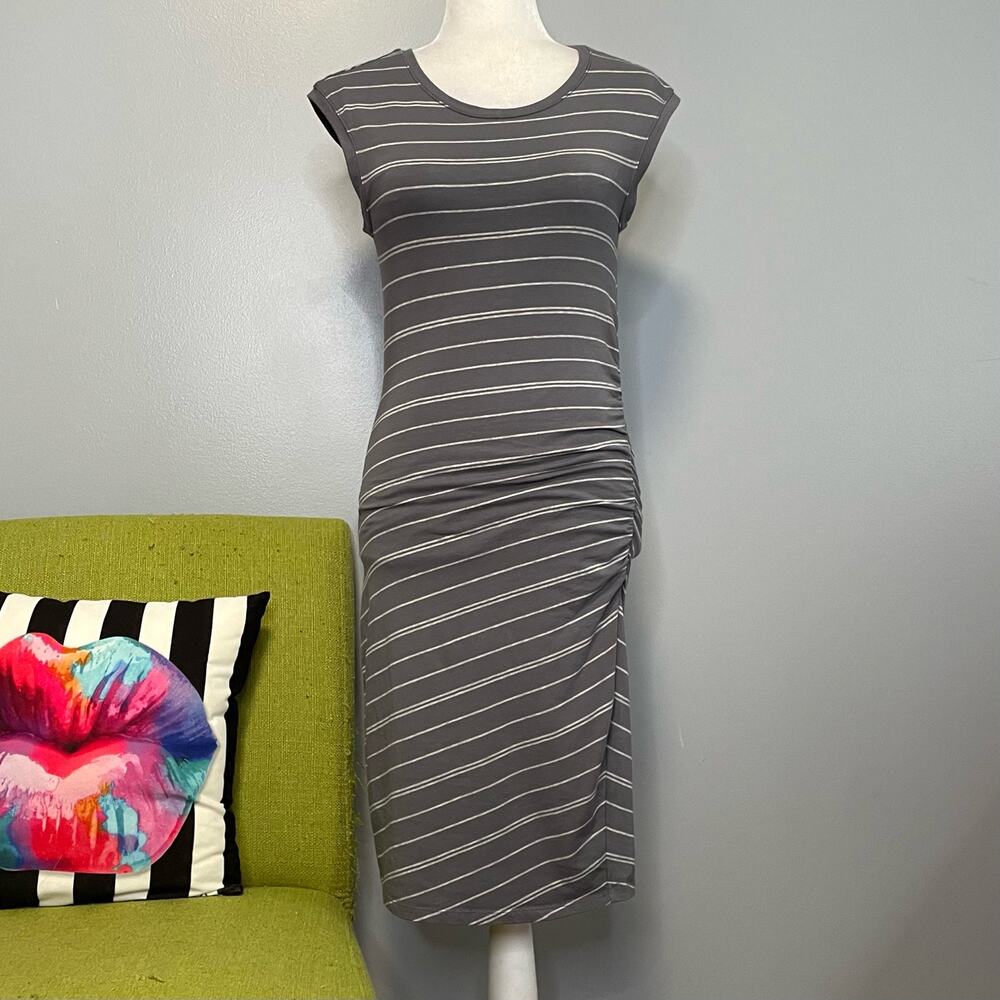 Athleta Gray Striped Carefree Tee Ruched Dress